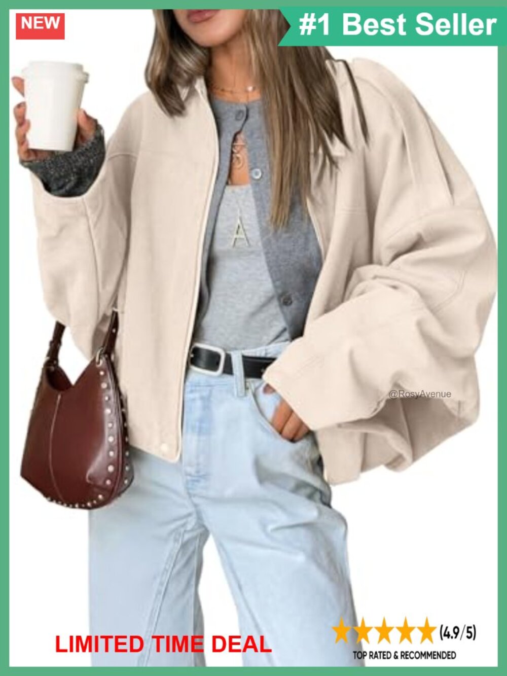 Faux Suede Bomber Jacket Zip Up Oversized Casual Coat
